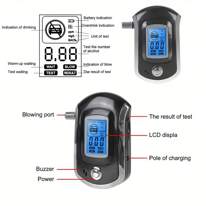 1pc mini police grade breathalyzer with lcd display at6000 alcohol tester get accurate results instantly details 3