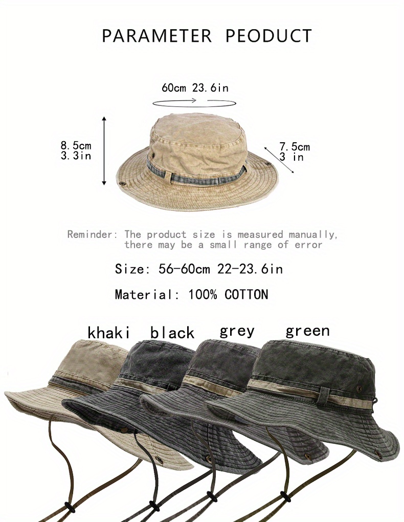 Sun Hat Boonie Hat Washed Cotton Bucket Hat Packable Outdoor Fishing  Hunting Hat Strap Adjustable Chin Strap For Men And Women - Jewelry &  Accessories - Temu
