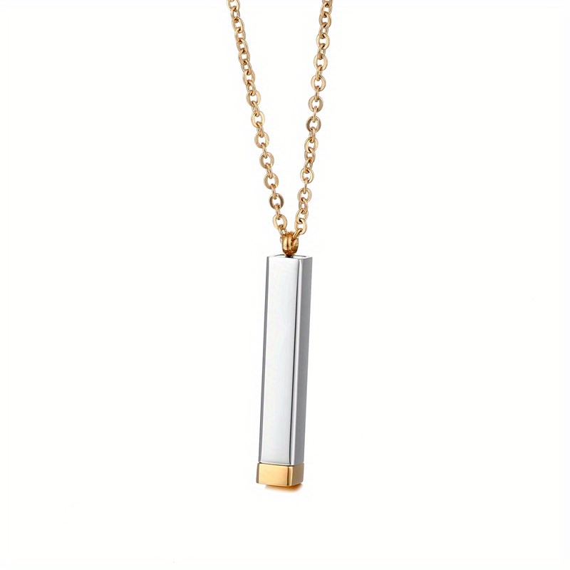 Personalized Square Retractable Necklace Engraved Name Stainless Steel