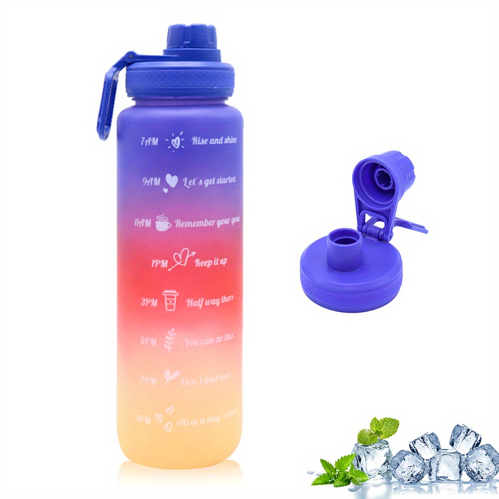 Sports Water Bottle with Time Marker BPA Free Water Jug 1000ml - Pink Purple