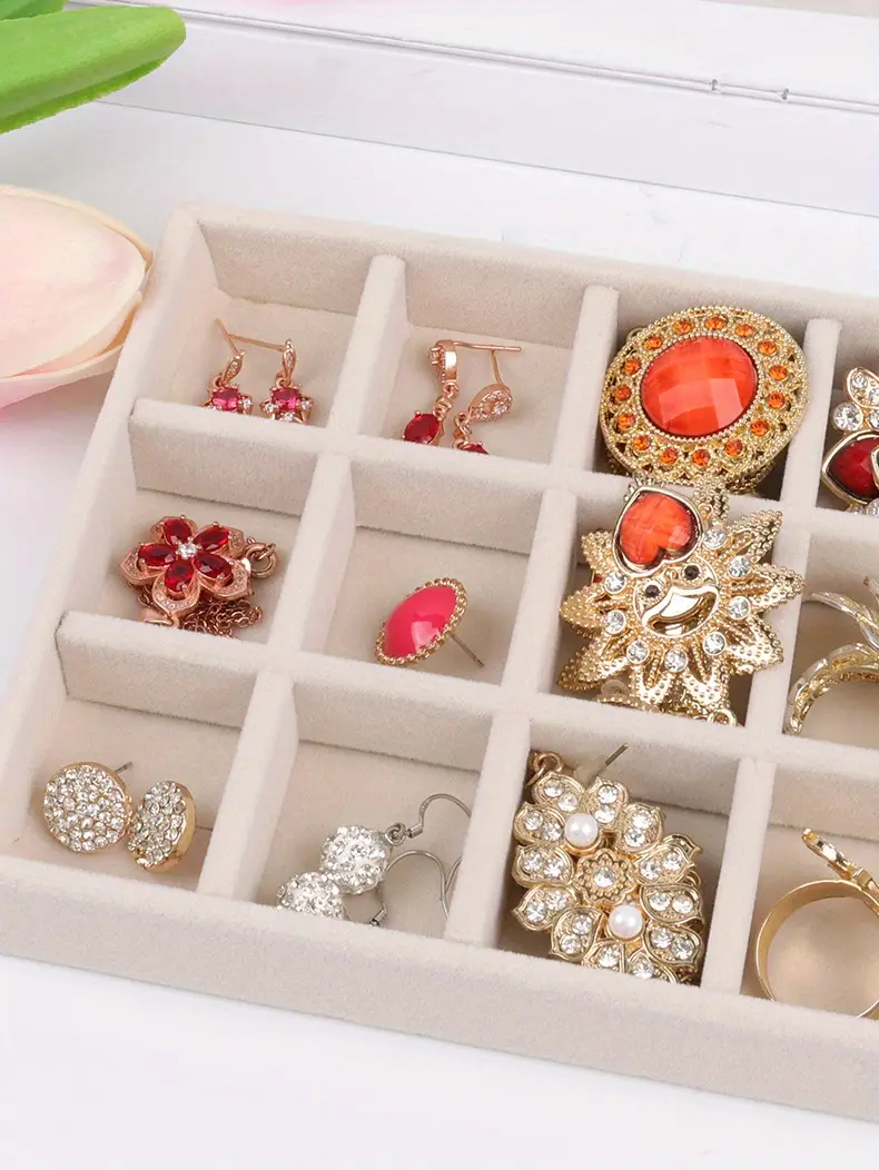 1 шт. бежевый бархатный поднос для украшений, аксессуаров, серег, колец, дисплей, ящик для хранения, поднос, органайзер для туалетного столика, детали 9