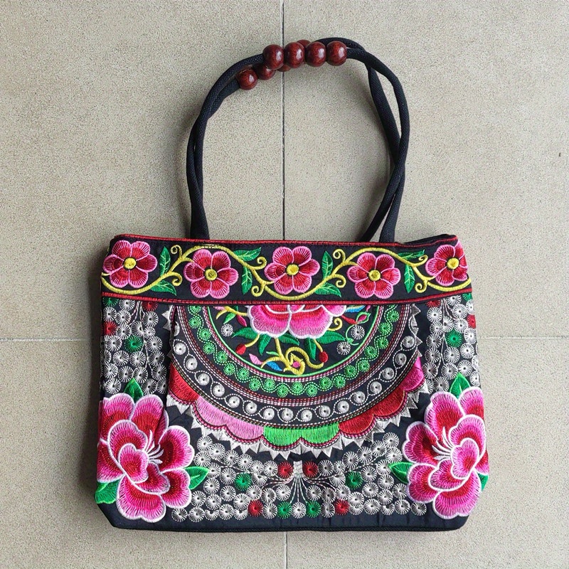 Boho Ethnic Embroidery Bag - Floral Purple