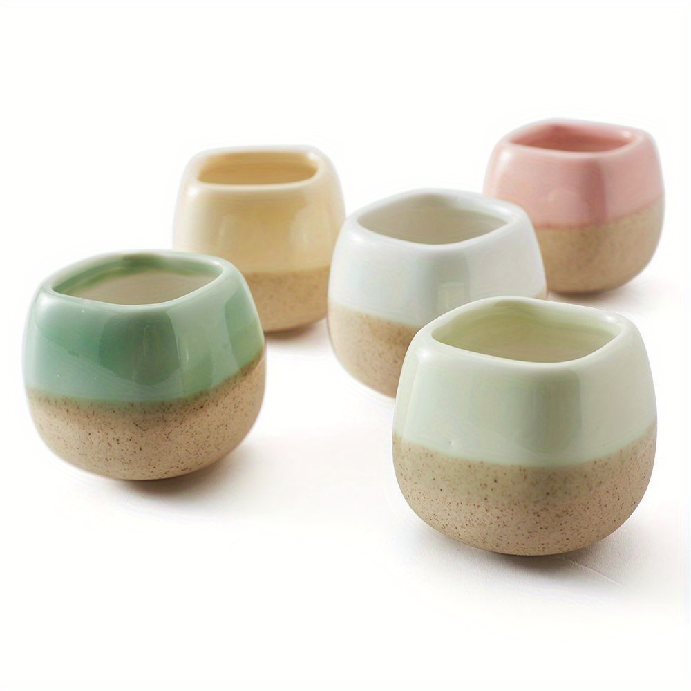 Mini Plant Pots Flowing Glaze Five Color Base Serial Set - Temu