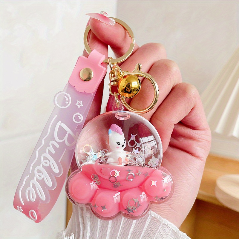 Cartoon Floating Tiger Keychain Liquid Quicksand Keyring Charm Bag