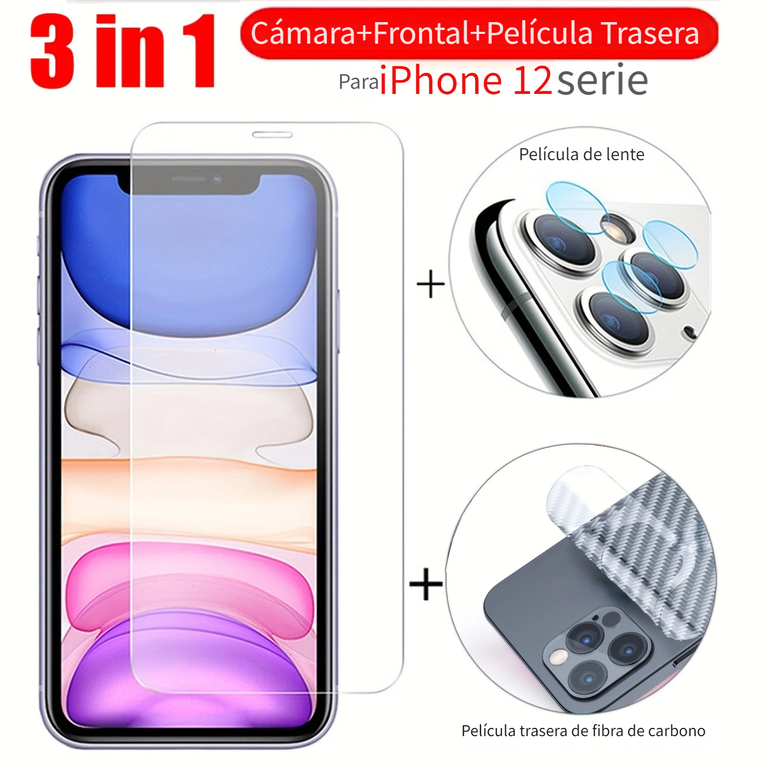 2 x Protector Pantalla Vidrio Templado para Lente de Camara iPhone 12 Pro  Max
