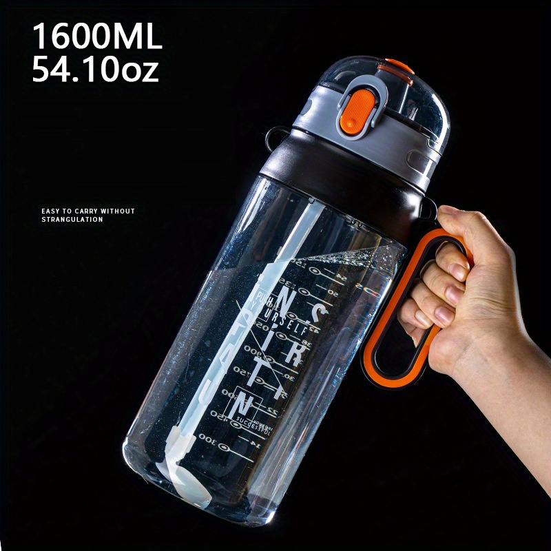  Botella de agua de 2 l con pajilla, dos tapas súper a prueba de  fugas, mango grande portátil, 64 onzas, marcador de tiempo motivacional  para aumentar la ingesta, botella de agua