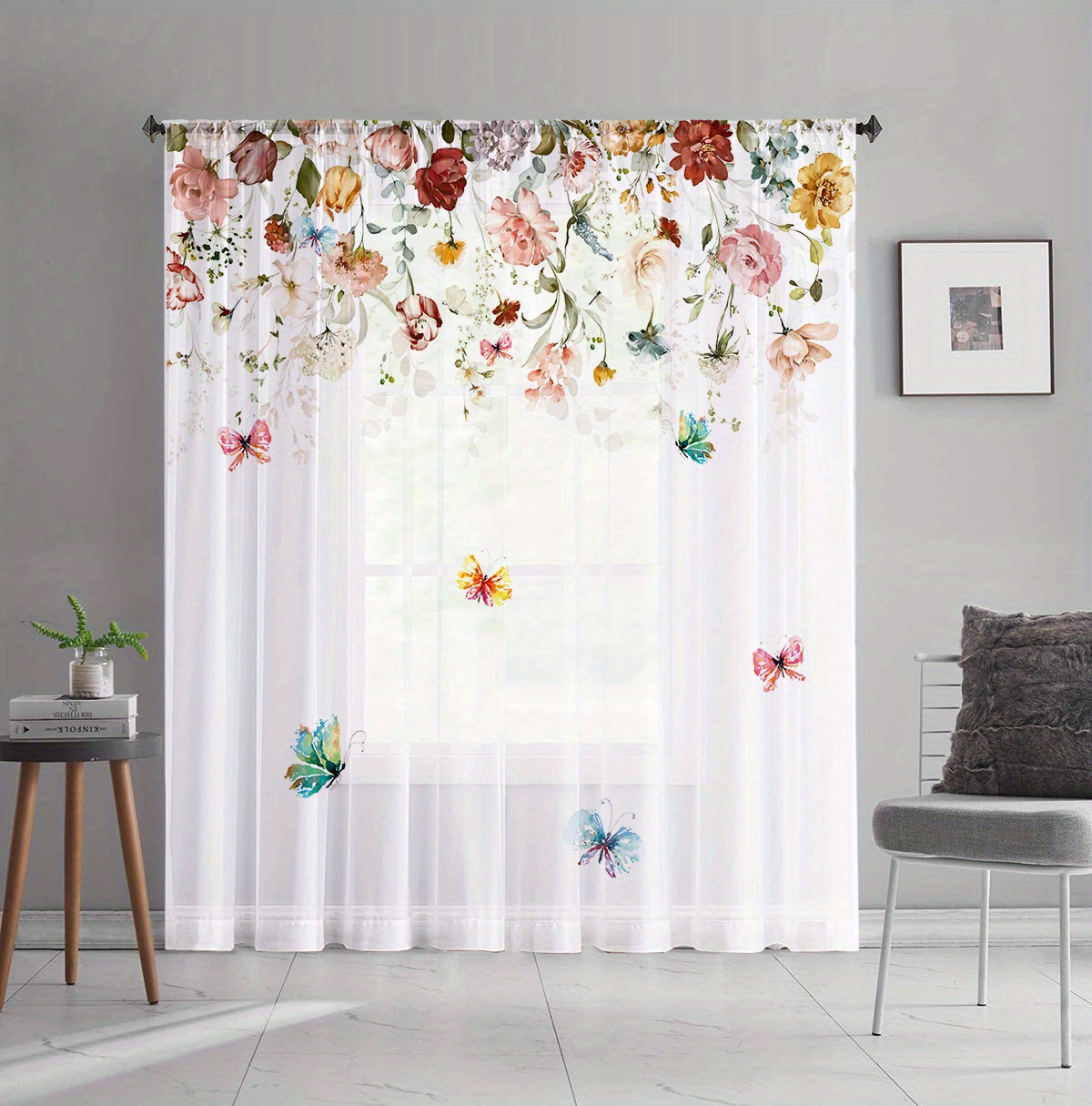 Cortina de Estampado de Mariposa para Ventanas , Cortina para Puerta, Cocina,  Sala de , Decoración para hogar, 150x80cm Púrpura BLESIY Cortinas romanas  para ventanas