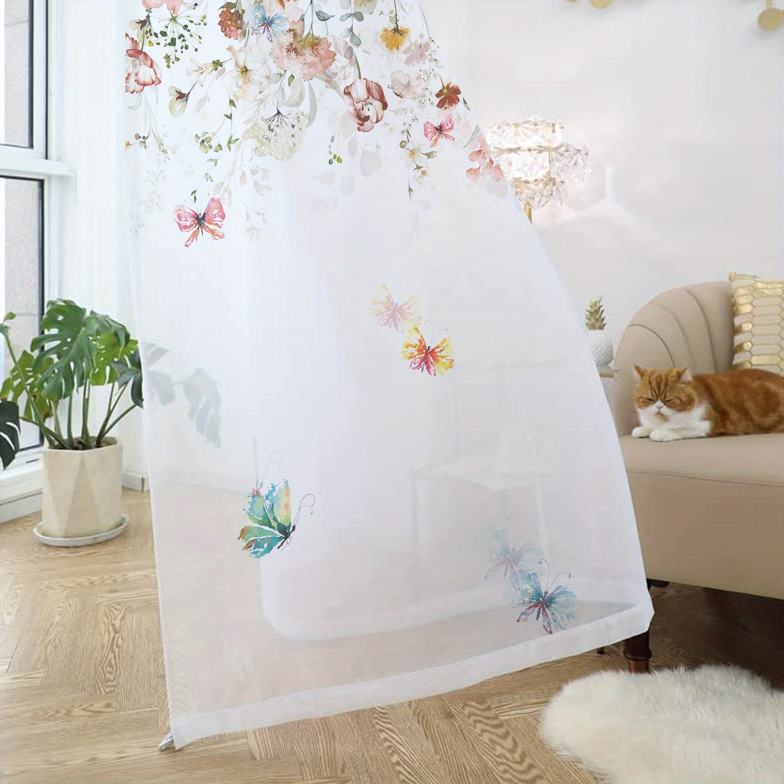 Comprar Ventana de flores decoración de dormitorio Rural cortina  transparente mariposa bordada producto para el hogar cortina de ventana de  Velcro 1 Uds