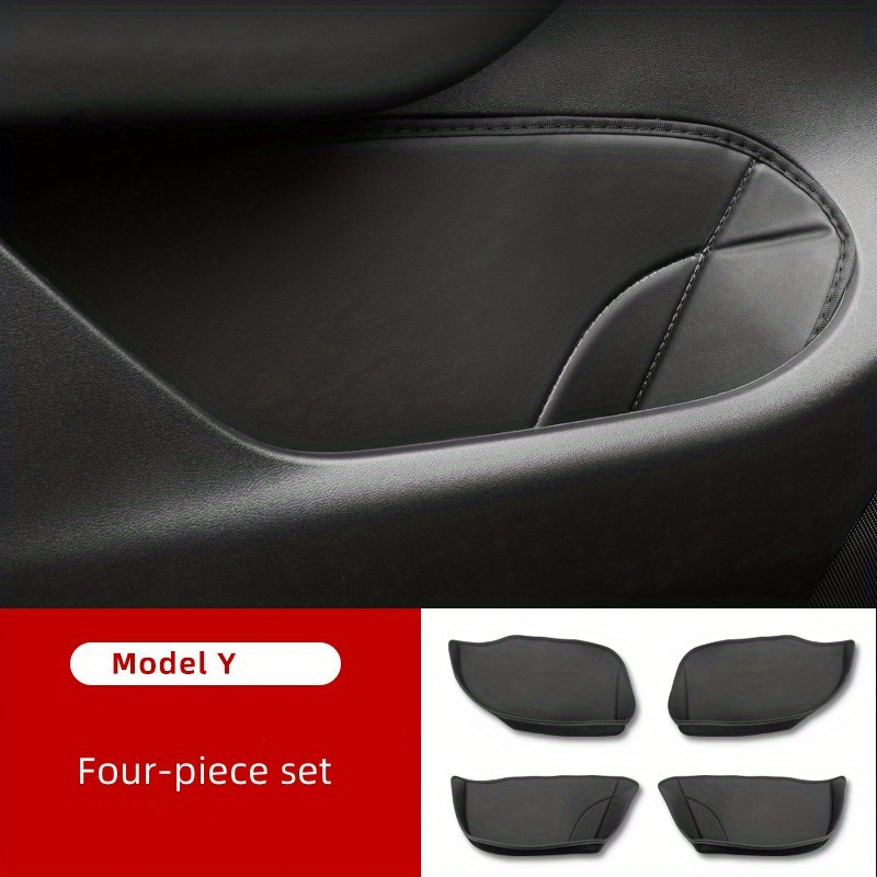 4pcs Universal Interior Accessories: Door Side Storage Box For Model Y With  Leather Handle Pocket Armrest Passenger Storage Tray Container