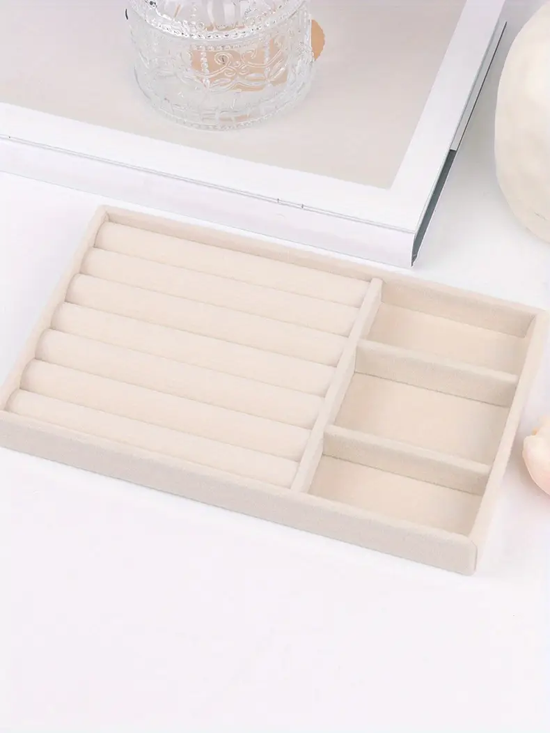 1 шт. бежевый бархатный поднос для украшений, аксессуаров, серег, колец, дисплей, ящик для хранения, поднос, комод, органайзер для косметического стола, детали 6