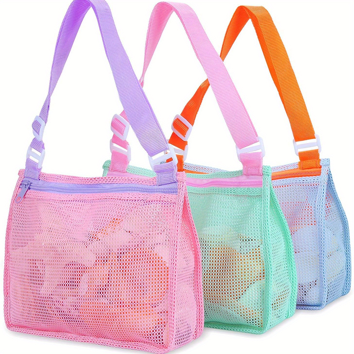 Gadpiparty 3 Pièces Sac à Jouets Sac De Plage En Filet à Fermeture Éclair  Sacs De Collecte De Coquillages Faveurs De Fête De Plage D'été Sac En Filet  Jouet Enfant Cordon De