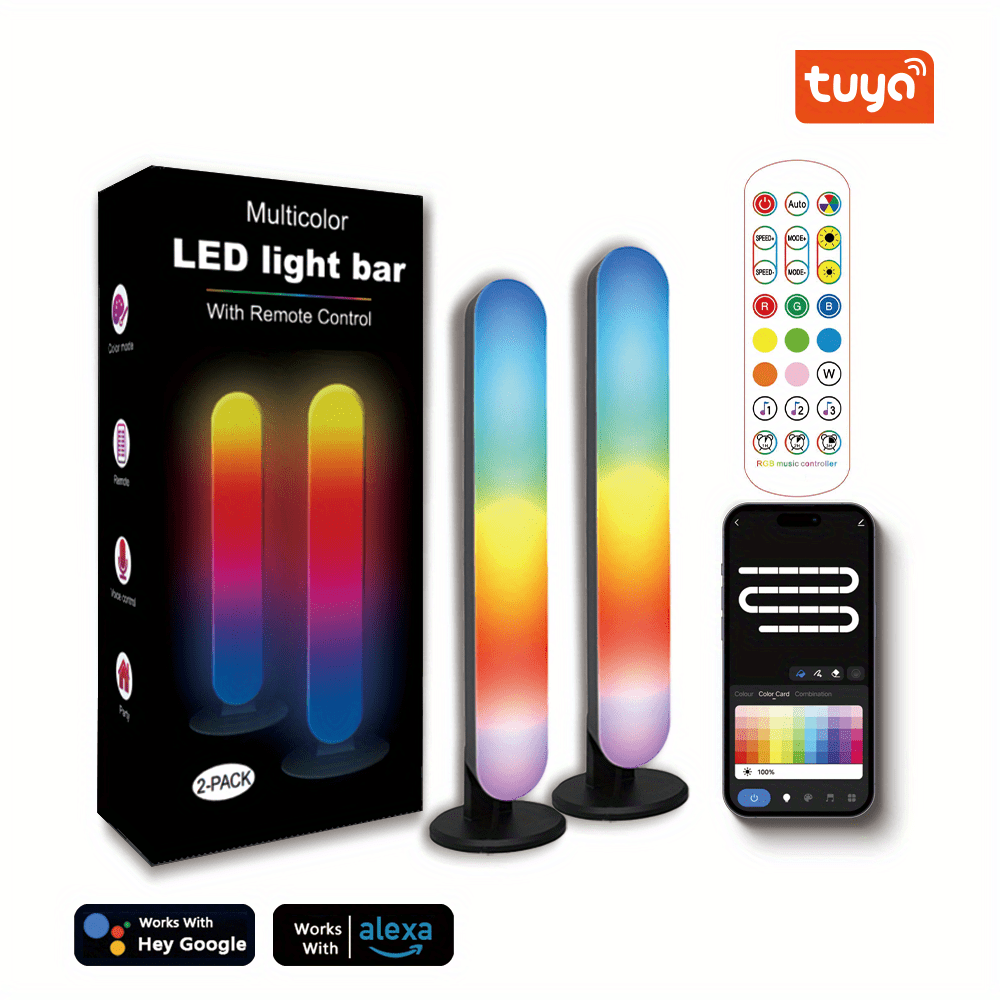 2 pack rgbic tuya smart led light bars work with alexa and google assistant with 2 4g remote control gaming lights backlights rgbic wifi tv backlights with scene modes and music modes for gaming pictures pc tv room decor gaming setup details 0