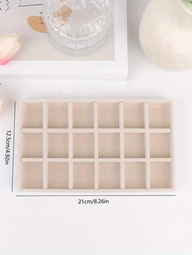 1 шт. бежевый бархатный поднос для украшений, аксессуаров, серег, колец, дисплей, ящик для хранения, поднос, комод, органайзер для косметического стола, детали 12