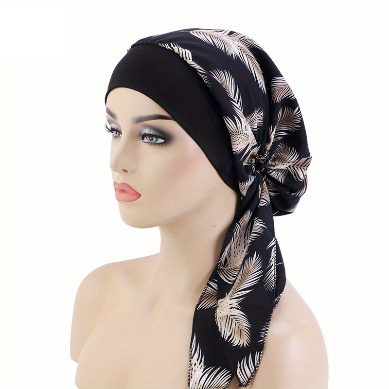 Image of Paisley Print Elastic Bonnet Turban Cap Casual Headscarf Pre-tied Elastic Hair Bonnet Lace Up Chemo Hat
