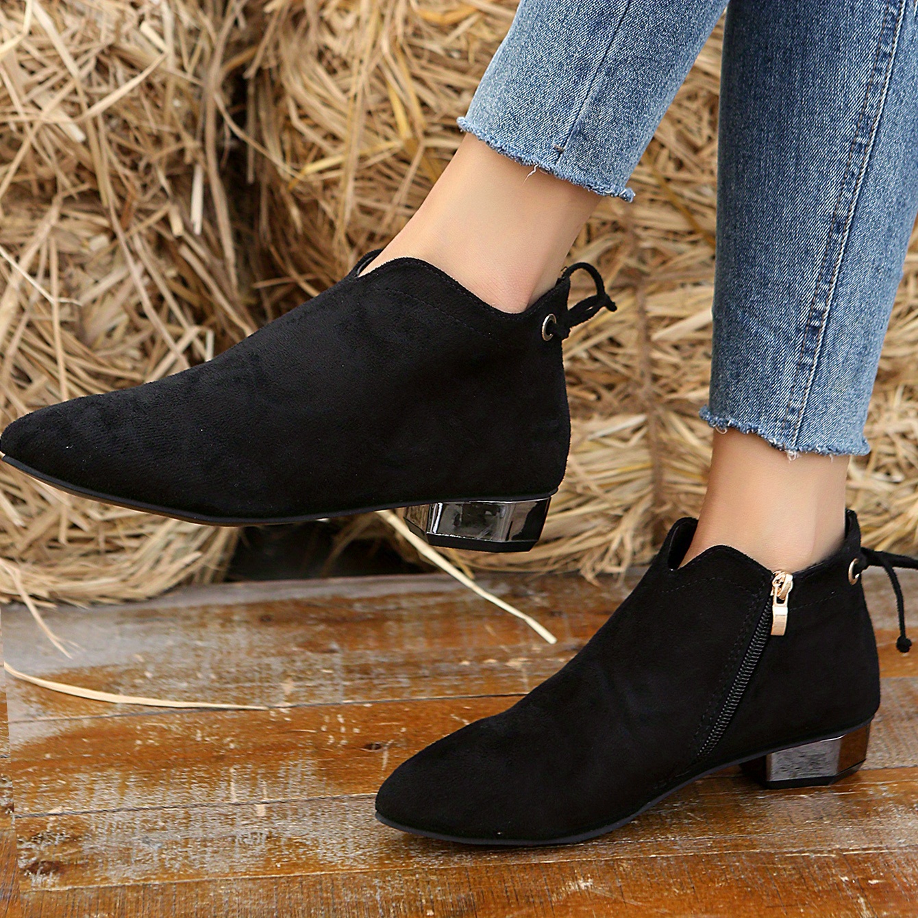 Women s Low Heel Ankle Boots Comfortable Closed Toe Side Temu Canada