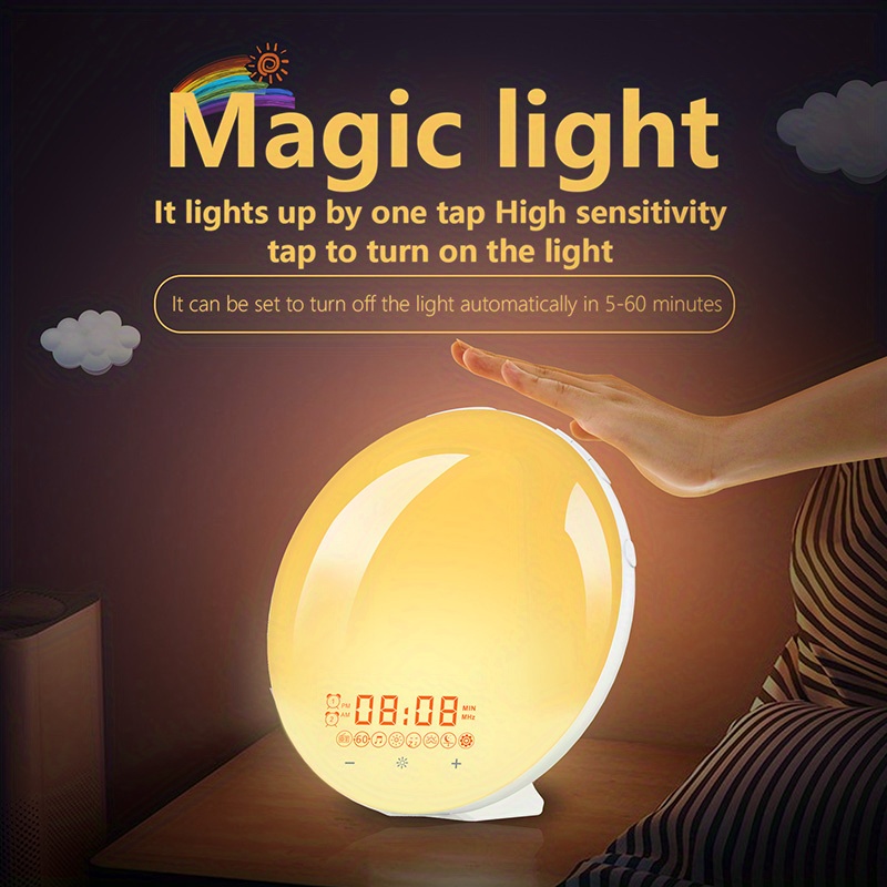 WADEO Wake Up Light, Sveglia Alba con Interruttore a 6 Colori e Radio FM,  Sveglia Luce con Suoni della Natura Multipli, Controllo Touch e Funzione  Snooze : : Illuminazione