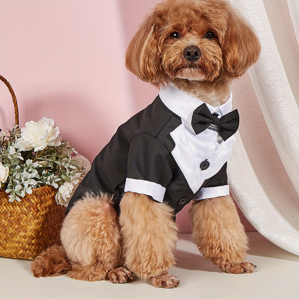 TEMU Pet Shirt Small Dog Clothes Wedding Formal Suit With Bow Tie Costume