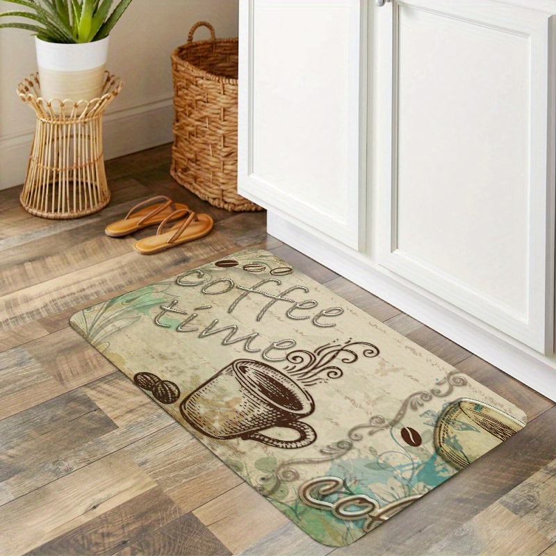 Coffee Cup Printed Kitchen Rug, Anti-slip Absorbent Memory Foam