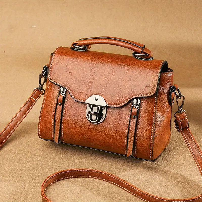 vintage turn lock square satchel bag solid color shoulder bag womens classic crossbody bag details 0