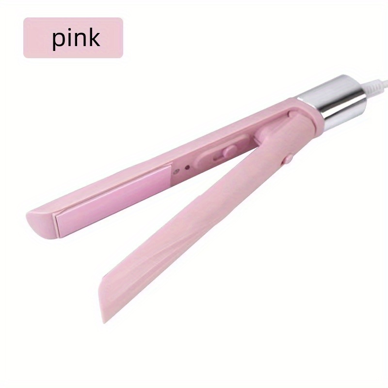 2 in 1 Mini Hair Straightener Hair Flat Iron Ceramic Tourmaline Plate  Beauty Flat Iron Heating Curler, Pink
