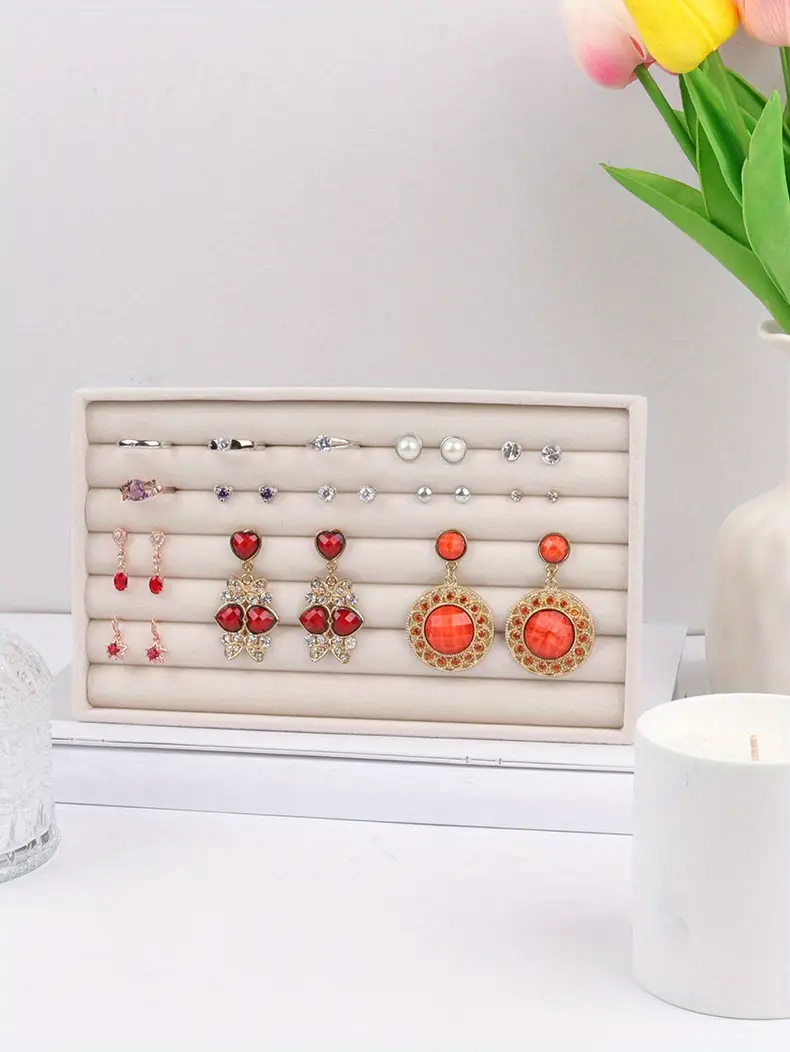 1 шт. бежевый бархатный поднос для украшений, аксессуаров, серег, колец, дисплей, ящик для хранения, поднос, комод, органайзер для косметики, детали 1