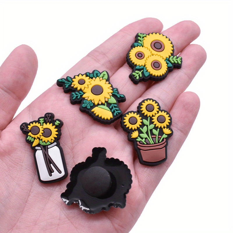 12pcs set pvc charms for crocs bright yellow sunflowers bees garden women sandals slippers decoration random different styles details 1