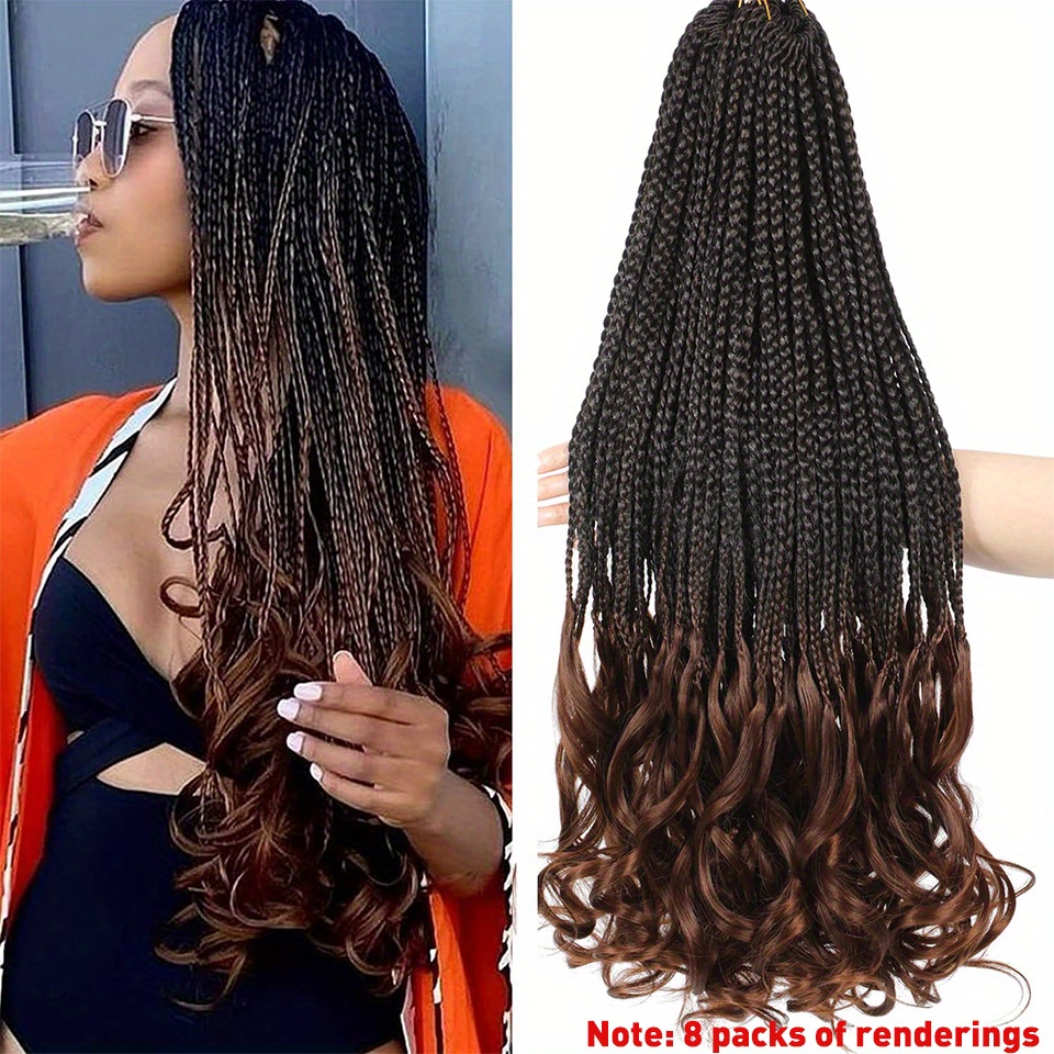 8Packs Goddess Box Braids Crochet Hair With Curly Ends 18 inch Pre-looped  Bohomian Crochet Box Braids Synthetic Braiding Hair Extensions (18 inch