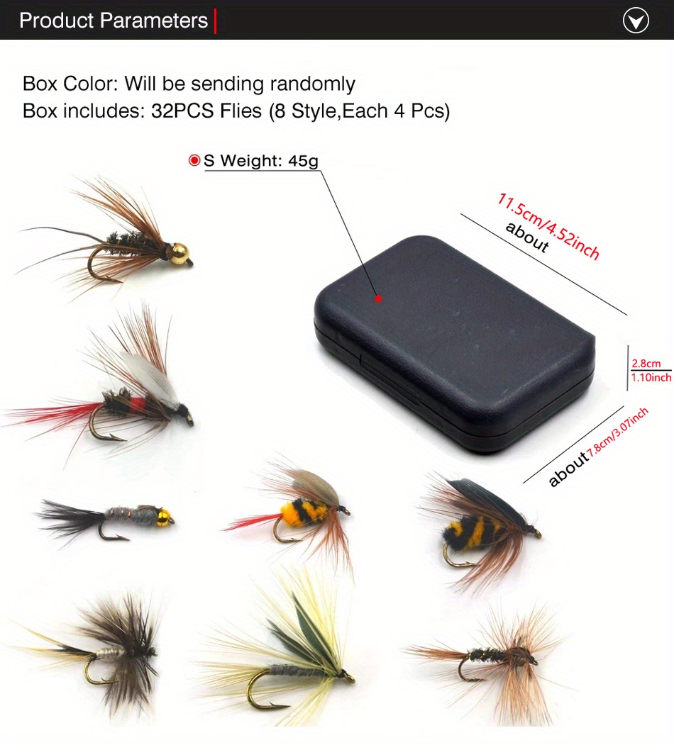 32pcs/box Premium Trout Nymph Fly Fishing Lure Set - Dry/Wet * Nymphs, and  Ice Fishing Lures - Artificial Bait with Durable Box - Perfect for Out