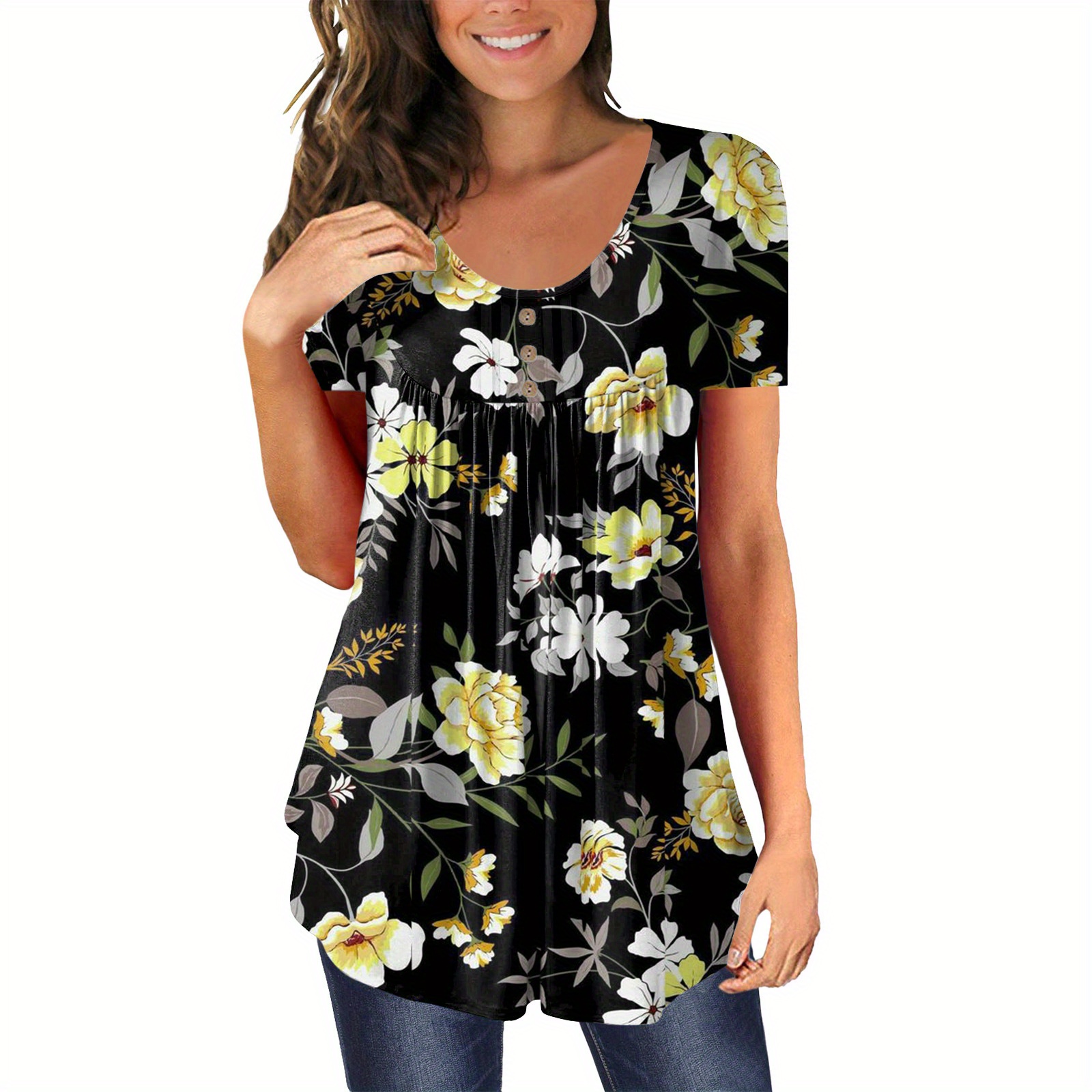 Floerns Women's Plus Size Asymmetrical Neck T-Shirts - Short Sleeve Ruched Tee Tops
