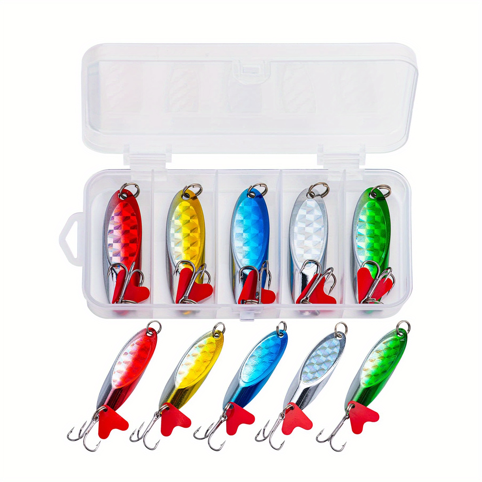Colorful Fishing Spoons Lures Beveled Metal Jig Bait Treble - Temu