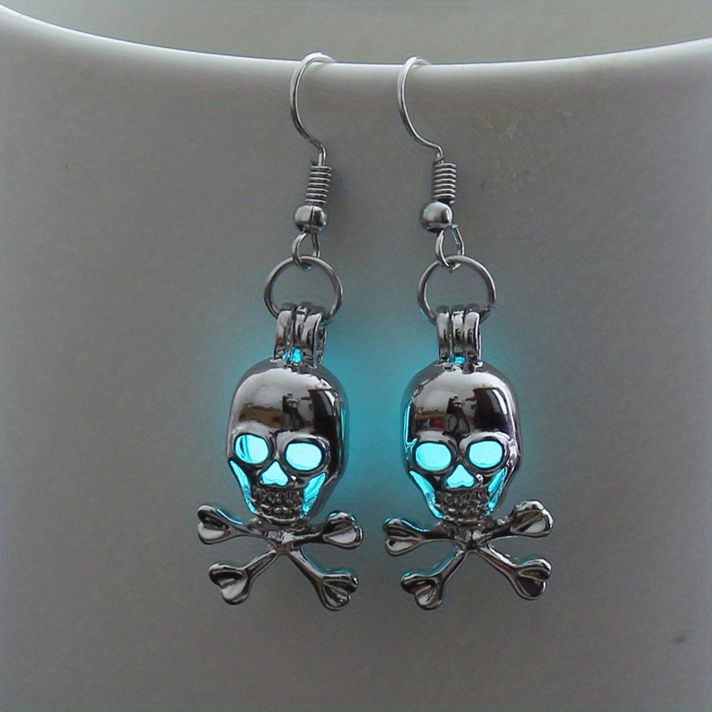 Halloween -the-dark Skull Hook Earring Pendant With Luminous Spinning Bead Accessories