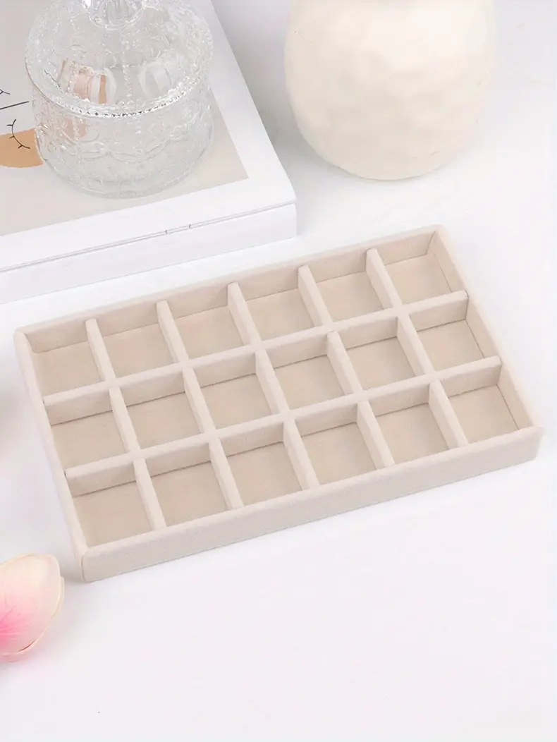 1 шт. бежевый бархатный поднос для украшений, аксессуаров, серег, колец, дисплей, ящик для хранения, поднос, комод, органайзер для косметического стола, детали 10