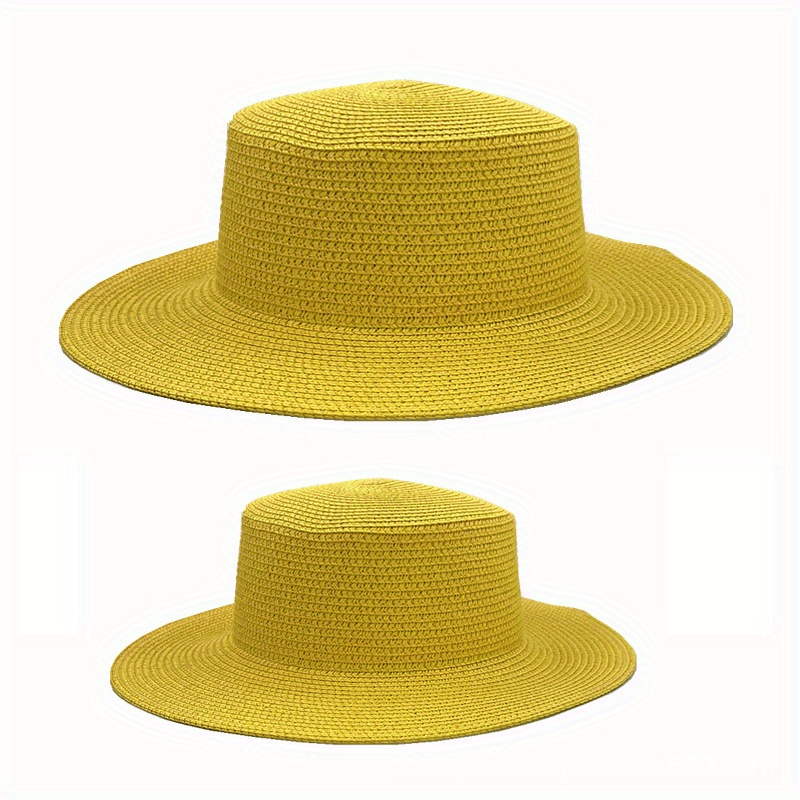 Candy Color Flat Top Hat Fedora Straw Woven Sun Hat Women's - Temu Canada