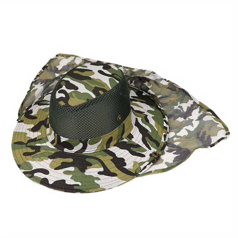 Camo 5 Vacation Camouflage Hat, Men's Sun Protection Women's Mesh Big Brim Beach Hiking Outdoor Summer Fishing Hat