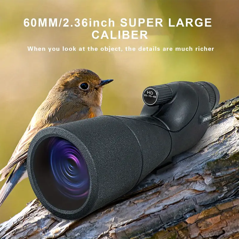 jinyu scope with tripod 25 75x60mm waterproof angled bk7 prism for target shooting bird watching hunting details 3