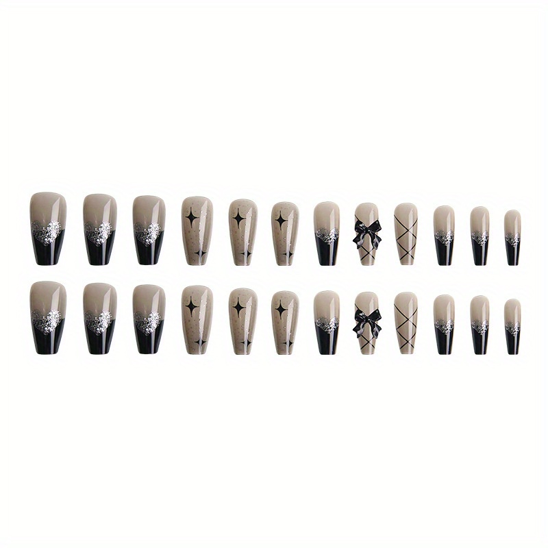 24pcs black press on nails with   detachable french acrylic false nails heart   design oval shape glossy   for parties weddings   nails accessories party accessories decorative pressons wedding manicure durable pressons nail tips nail enthusiasts Product details 3