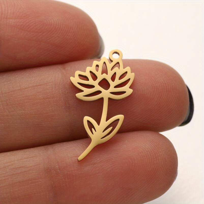 No Fade Stainless Steel Flower Charms for Jewelry Making Supplies Rose Lotus Sunflower Pendants
