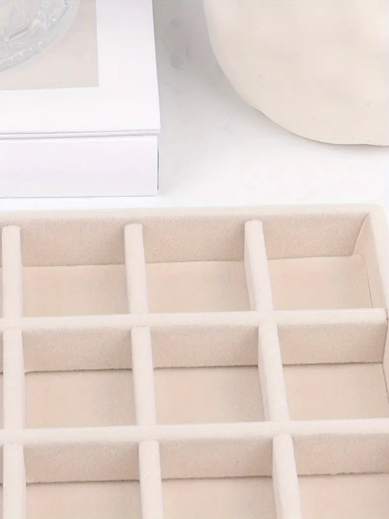 1 шт. бежевый бархатный поднос для украшений, аксессуаров, серег, колец, дисплей, ящик для хранения, поднос, комод, органайзер для косметического стола, детали 11