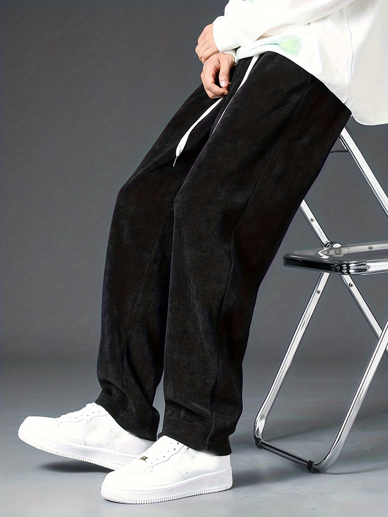 Men Wide Leg Straight Pants Corduroy Casual Pants Loose Plus Long Pants  Trousers