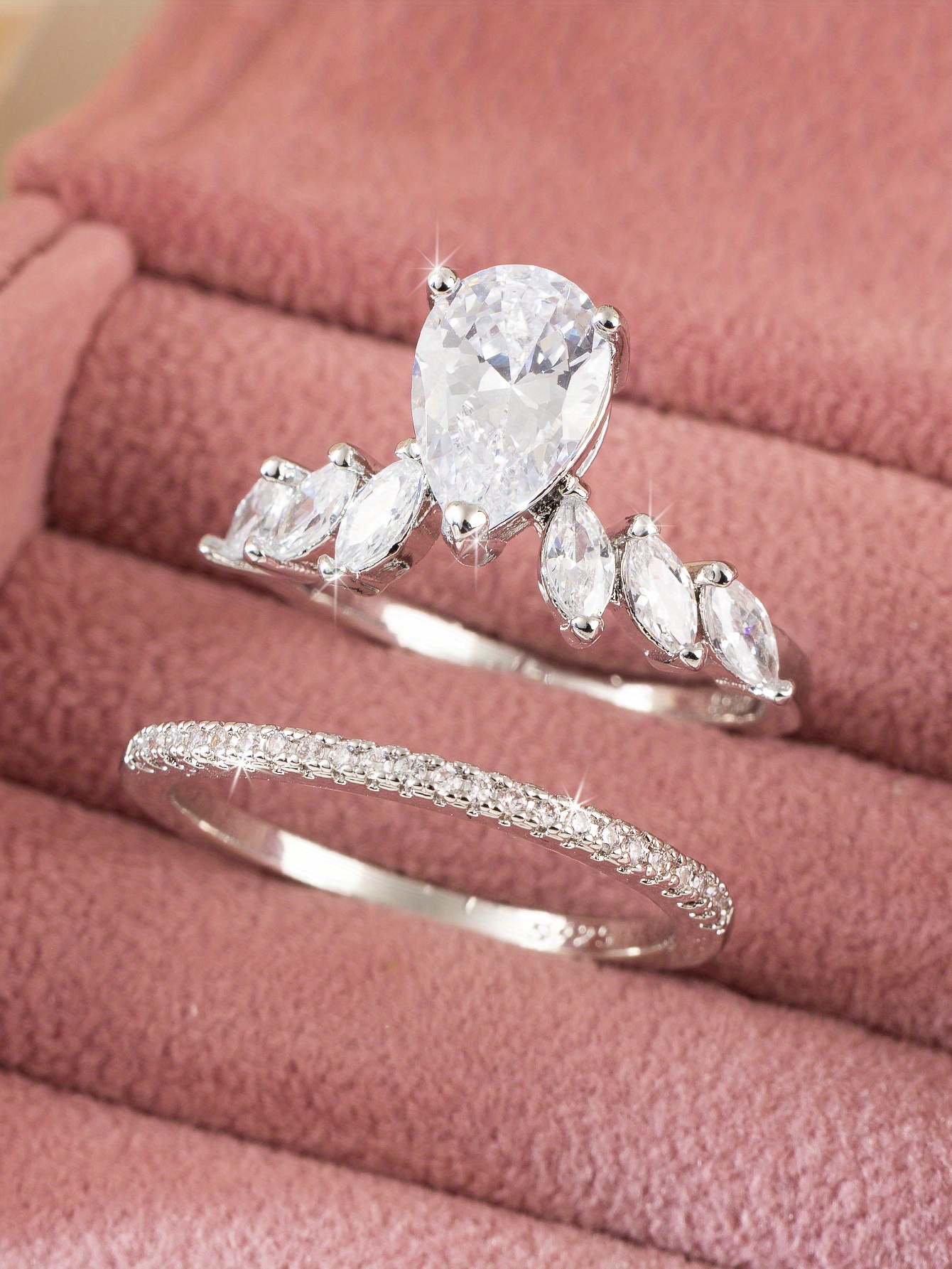 2 piezas/juego anillos boda lujo circonita cristal - Temu Mexico, image size:800x1066