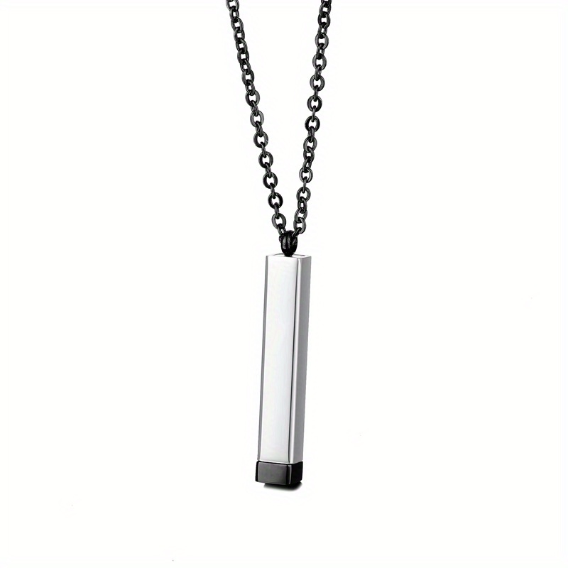 Personalized Square Retractable Necklace Engraved Name Stainless Steel