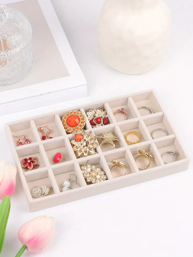 1 шт. бежевый бархатный поднос для украшений, аксессуаров, серег, колец, дисплей, ящик для хранения, поднос, органайзер для туалетного столика, детали 7