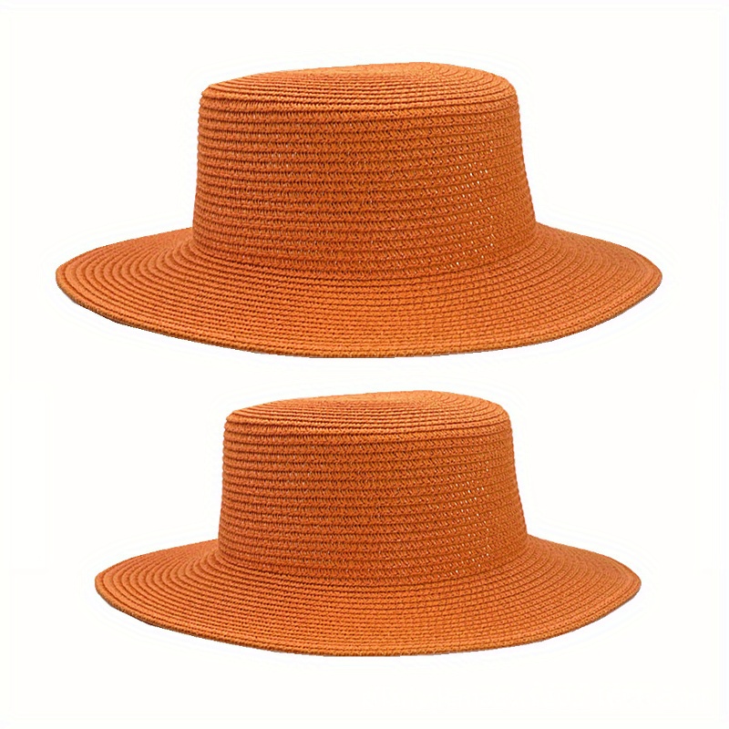 Candy Color Flat Top Hat Fedora Straw Woven Sun Hat Women's - Temu Canada