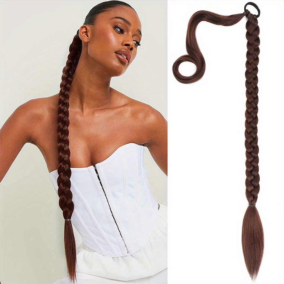 Long Braided Ponytail Extension Hair Tie Y2k Straight Wrap Temu