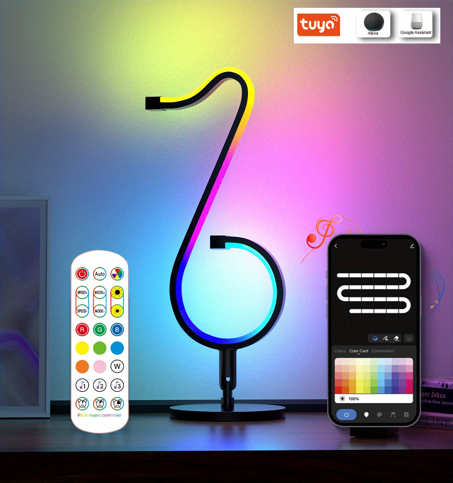 light up your gaming room with this musical note smart table lamp 1000 color changing modes 210 scene modes 255 music modes details 0