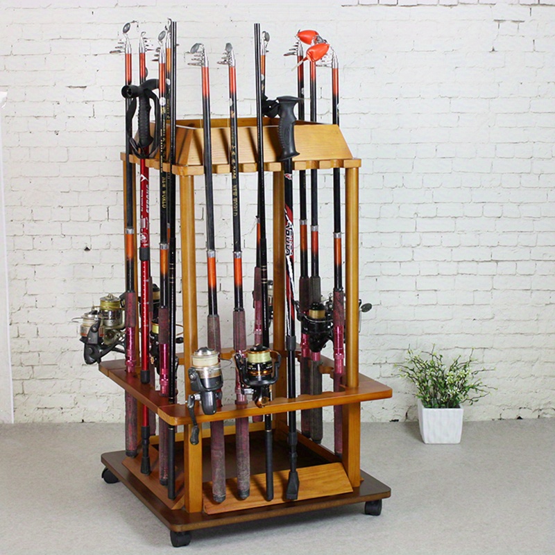 Wooden Fishing Rod Display Rack Fish Store Storage Fishing Reel Lure Rods  Tool Showcase Pole Show Fishing Accessories 1.2/1.5m