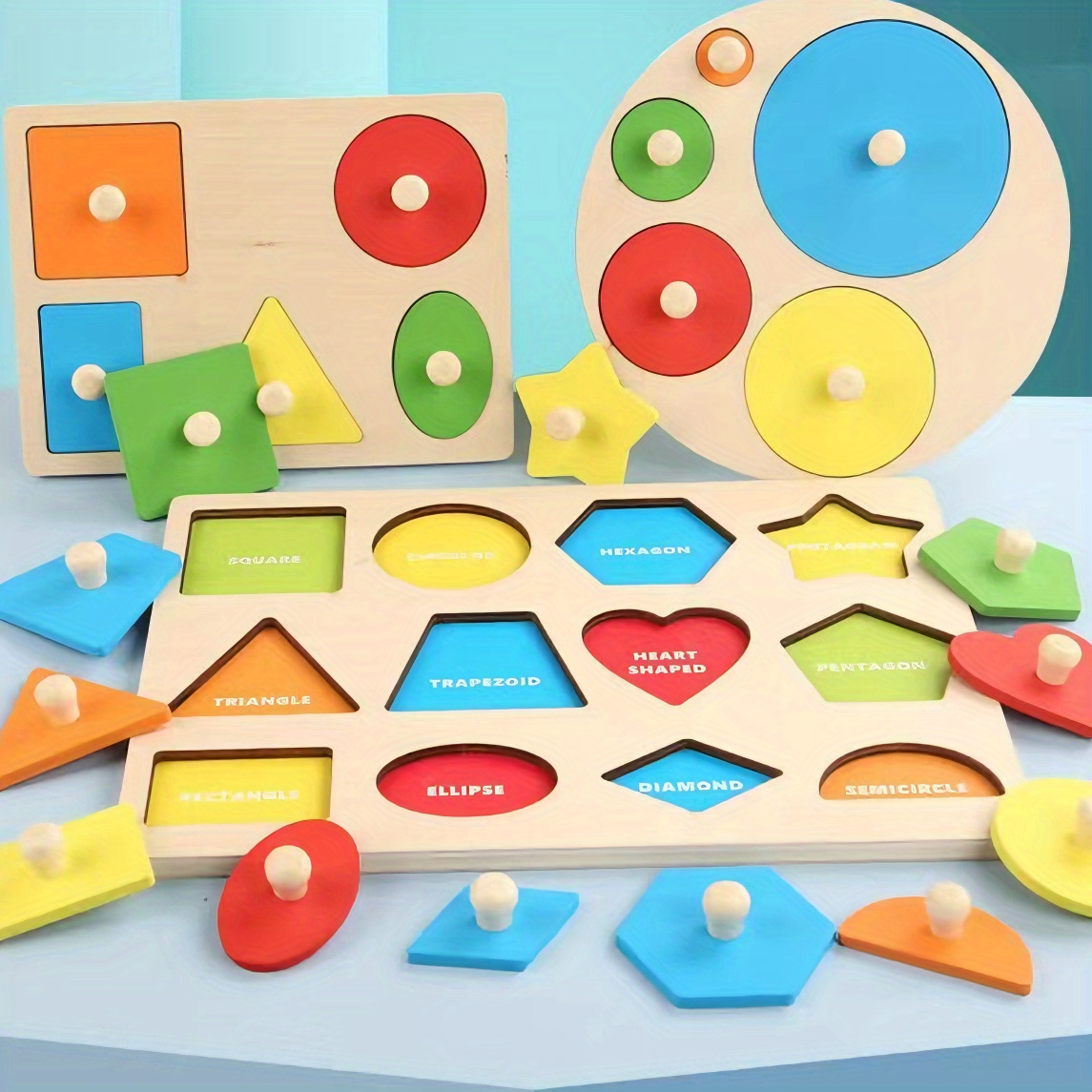 12 hole Wooden Teaching Aids Geometric Shape Puzzles Early - Temu