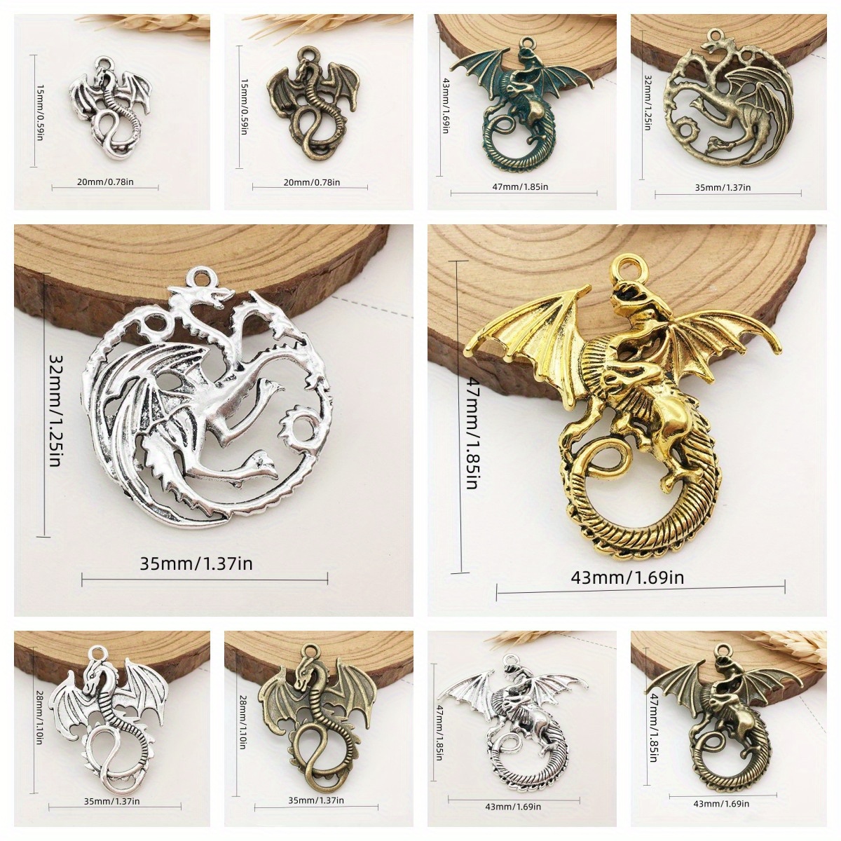 10pcs Silver Plated Fiery Dragon Charms Animal Pendants for Jewelry Making DIY Necklace Key Chain Accessories,Temu