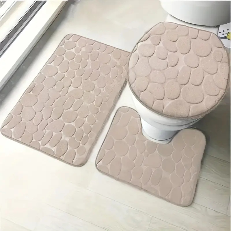 3pcs Bathroom Rugs Set Non Slip U Shape Mat Lid Cover