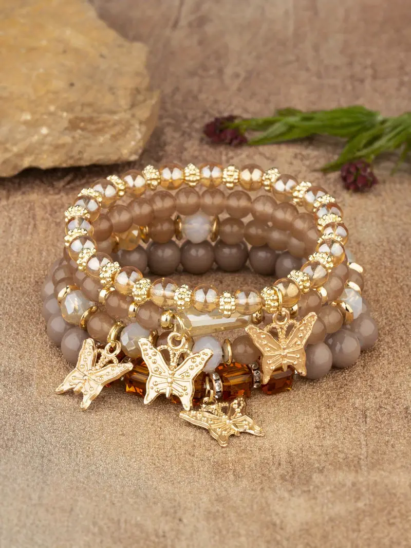 4pcs bohemian bracelets creative hand jewelry butterfly crystal multilayer stretch beaded bracelets details 2